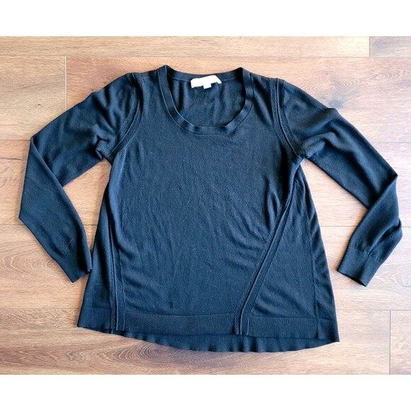 Ann Taylor LOFT Sweater Wool Blend Size M Black Long Sleeve Asymetrical Stitch - Picture 1 of 12